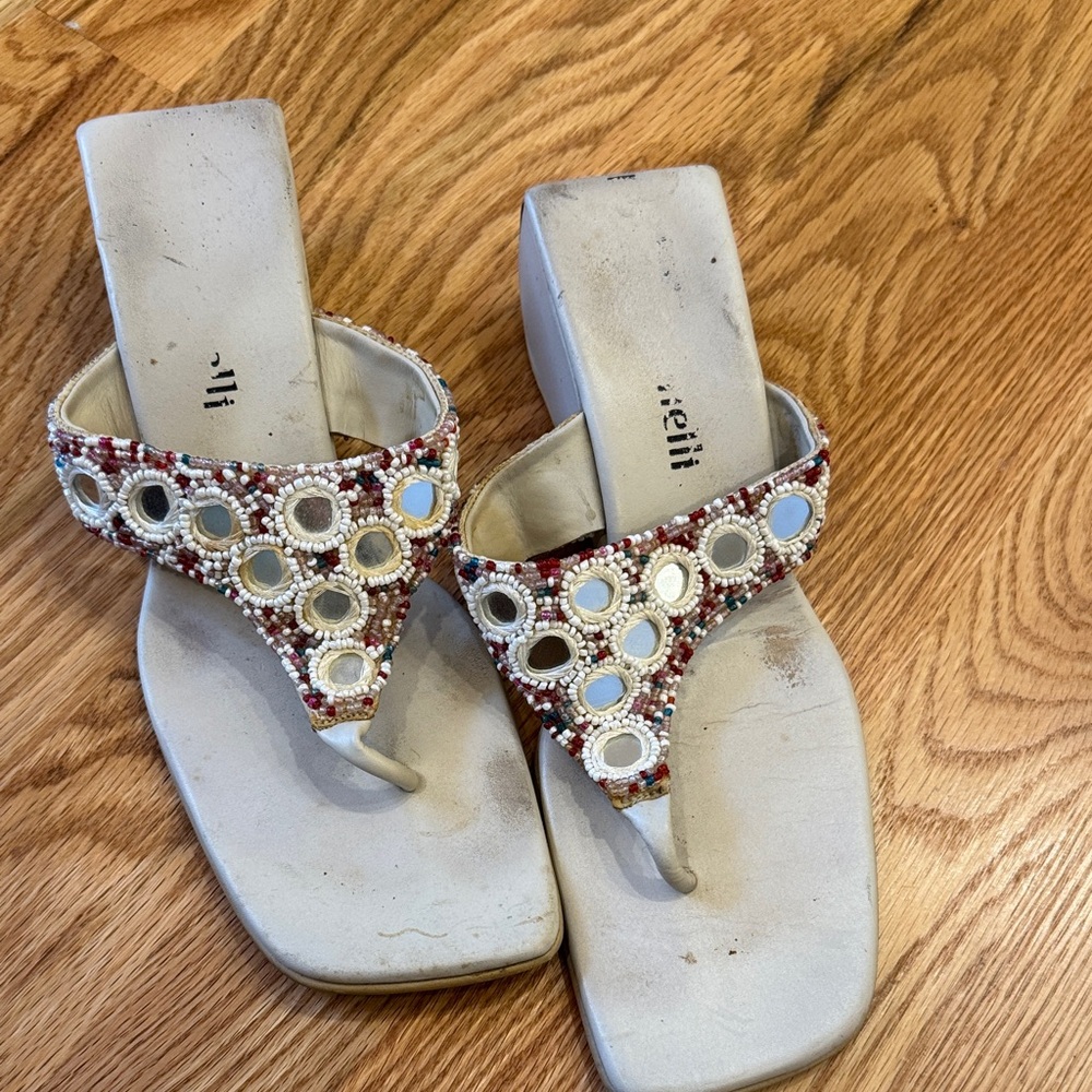 Minelli Red and White Beaded Sandals